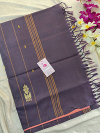 Peachish Pink with Dark Purple Pallu Handwoven Chinnalampattu Saree