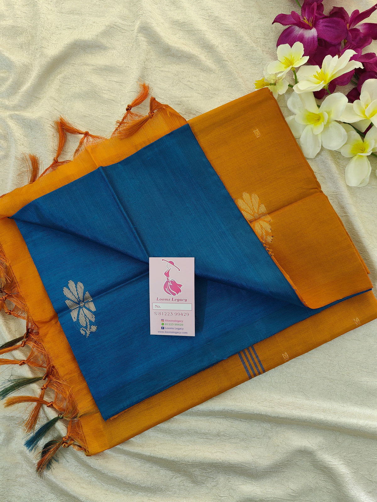 Blue with Mustard Yellow Pallu Handwoven Chinnalampattu Saree