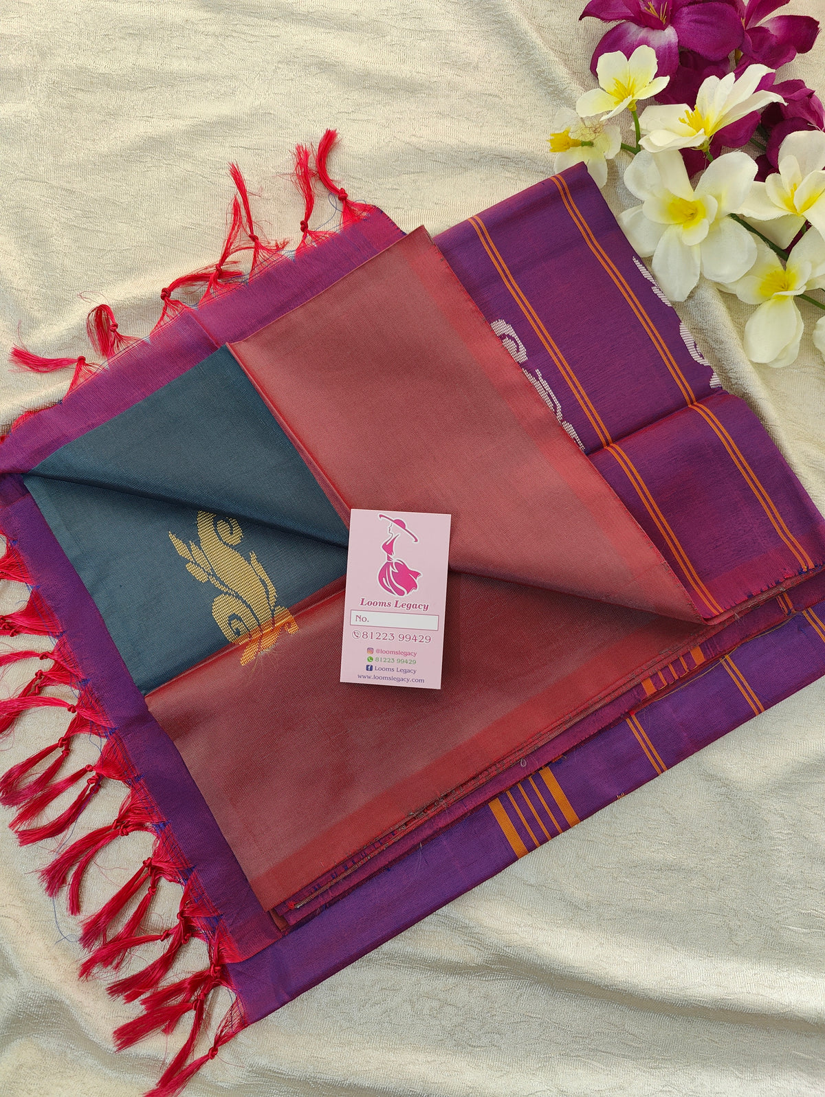 Grey with Purple Pallu Handwoven Chinnalampattu Saree