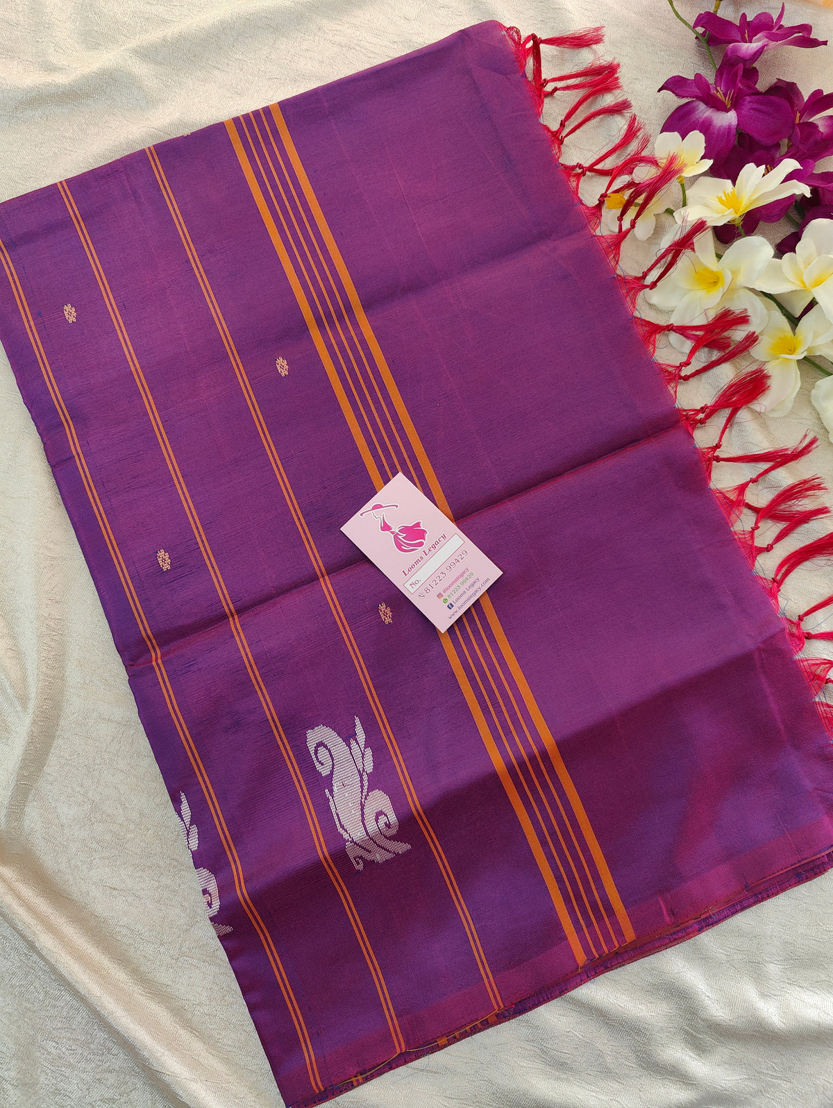 Grey with Purple Pallu Handwoven Chinnalampattu Saree