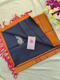 Blue with Peachish Pink  Pallu Handwoven Chinnalampattu Saree