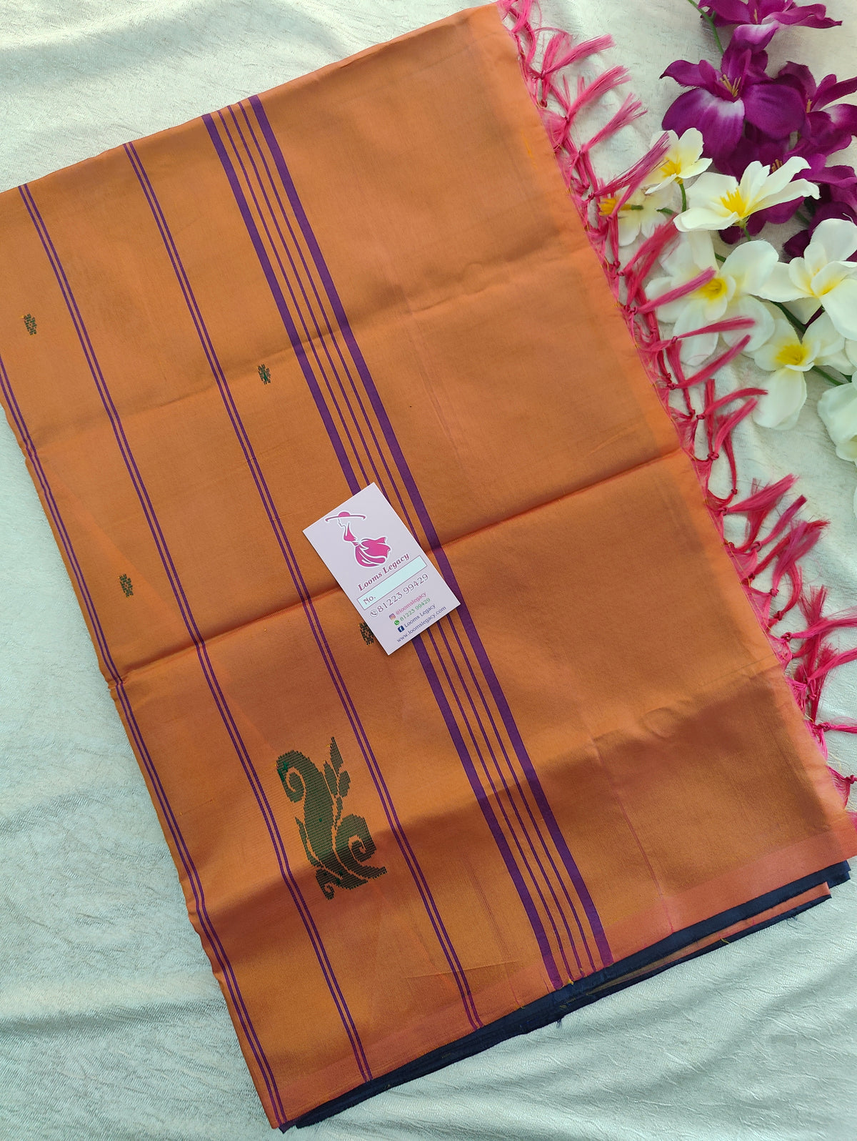 Blue with Peachish Pink  Pallu Handwoven Chinnalampattu Saree