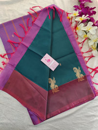 Peacock Green with Purple Pallu Handwoven Chinnalampattu Saree