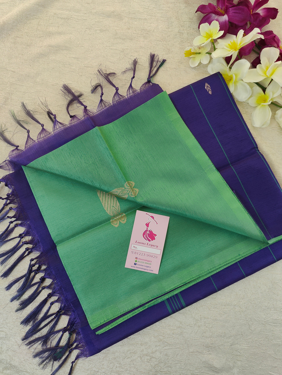 Sea Green with Violet Pallu Handwoven Chinnalampattu Saree