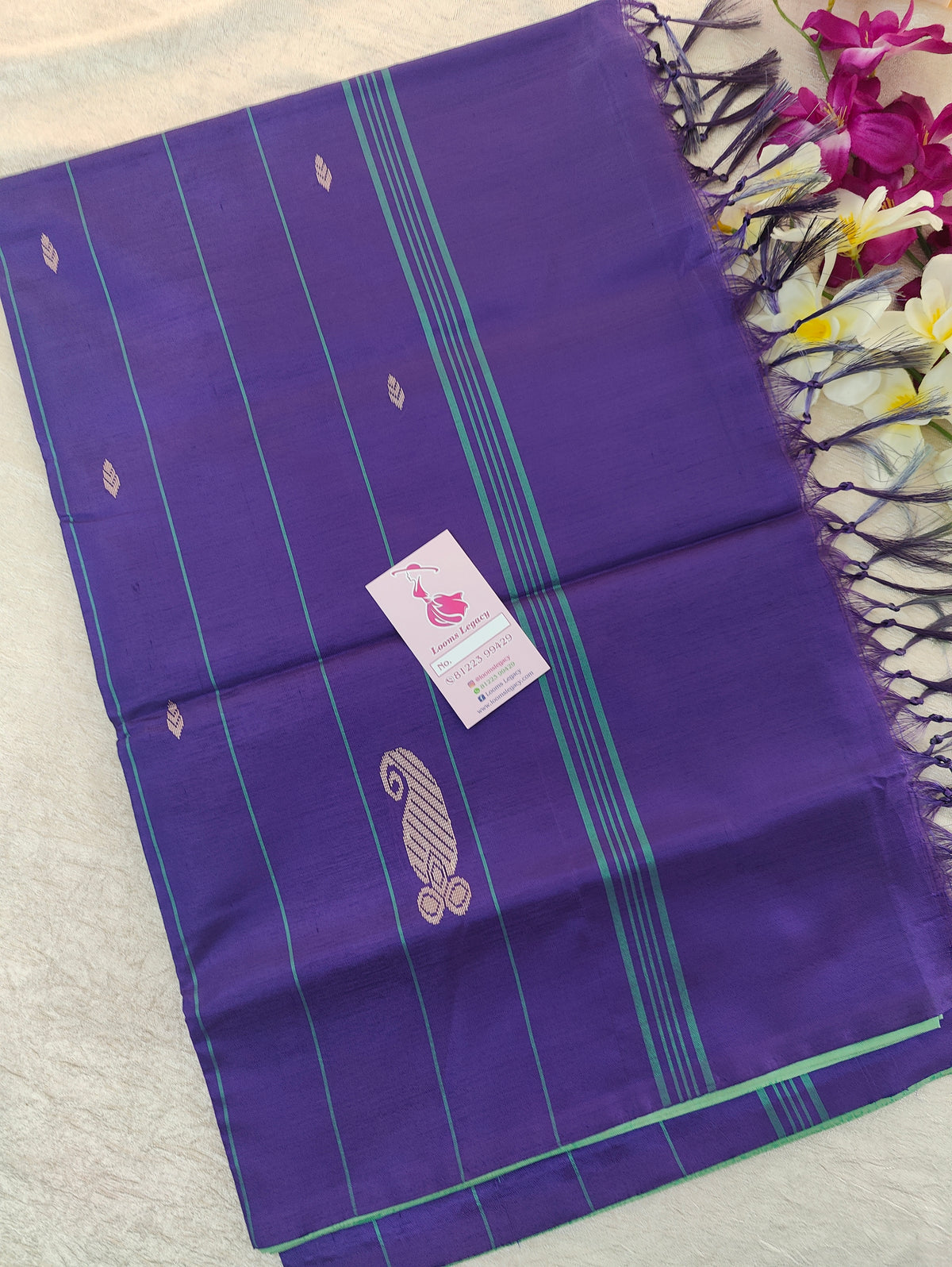 Sea Green with Violet Pallu Handwoven Chinnalampattu Saree