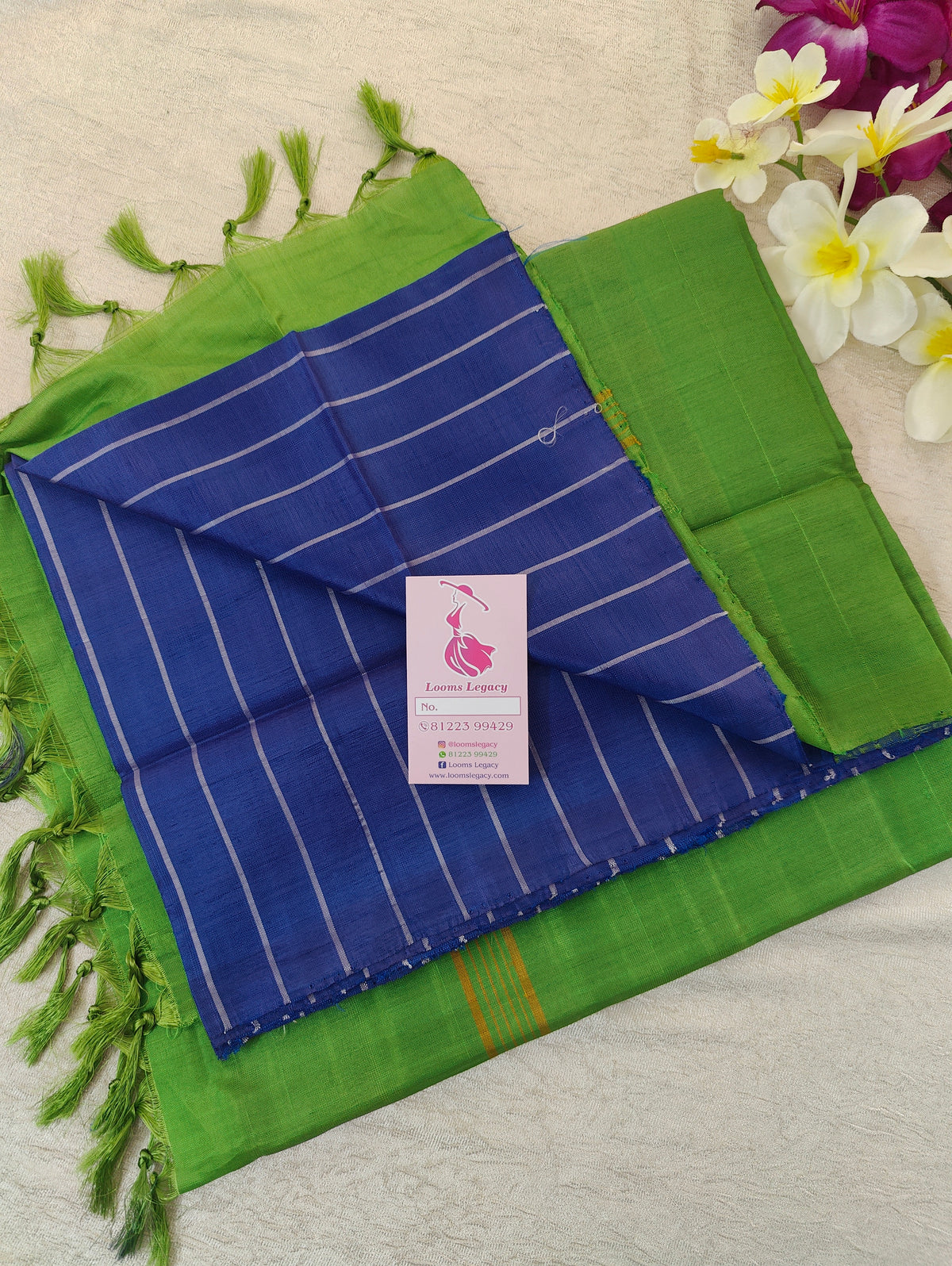 Blue with Green Pallu Handwoven Chinnalampattu Saree