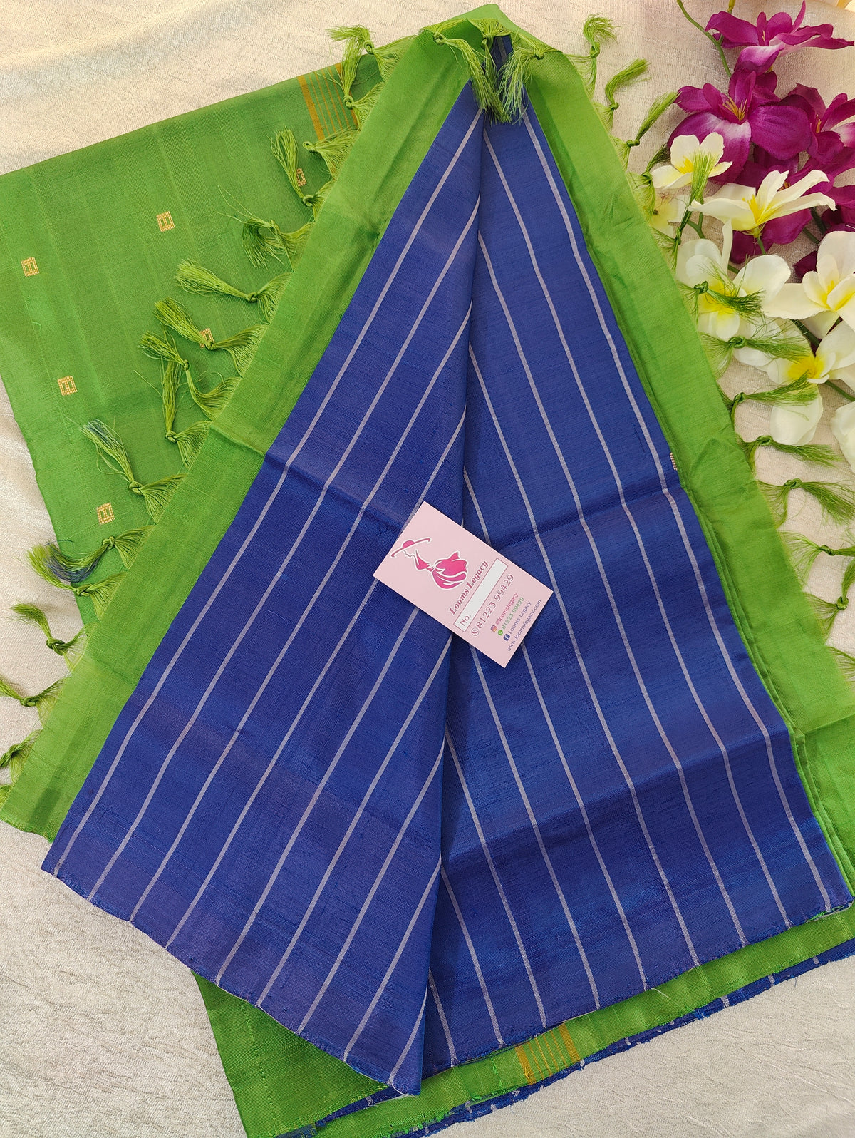 Blue with Green Pallu Handwoven Chinnalampattu Saree