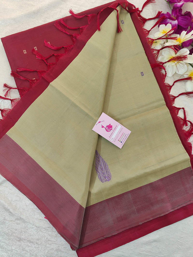 Pastel Brown with Maroon Pallu Handwoven Chinnalampattu Saree