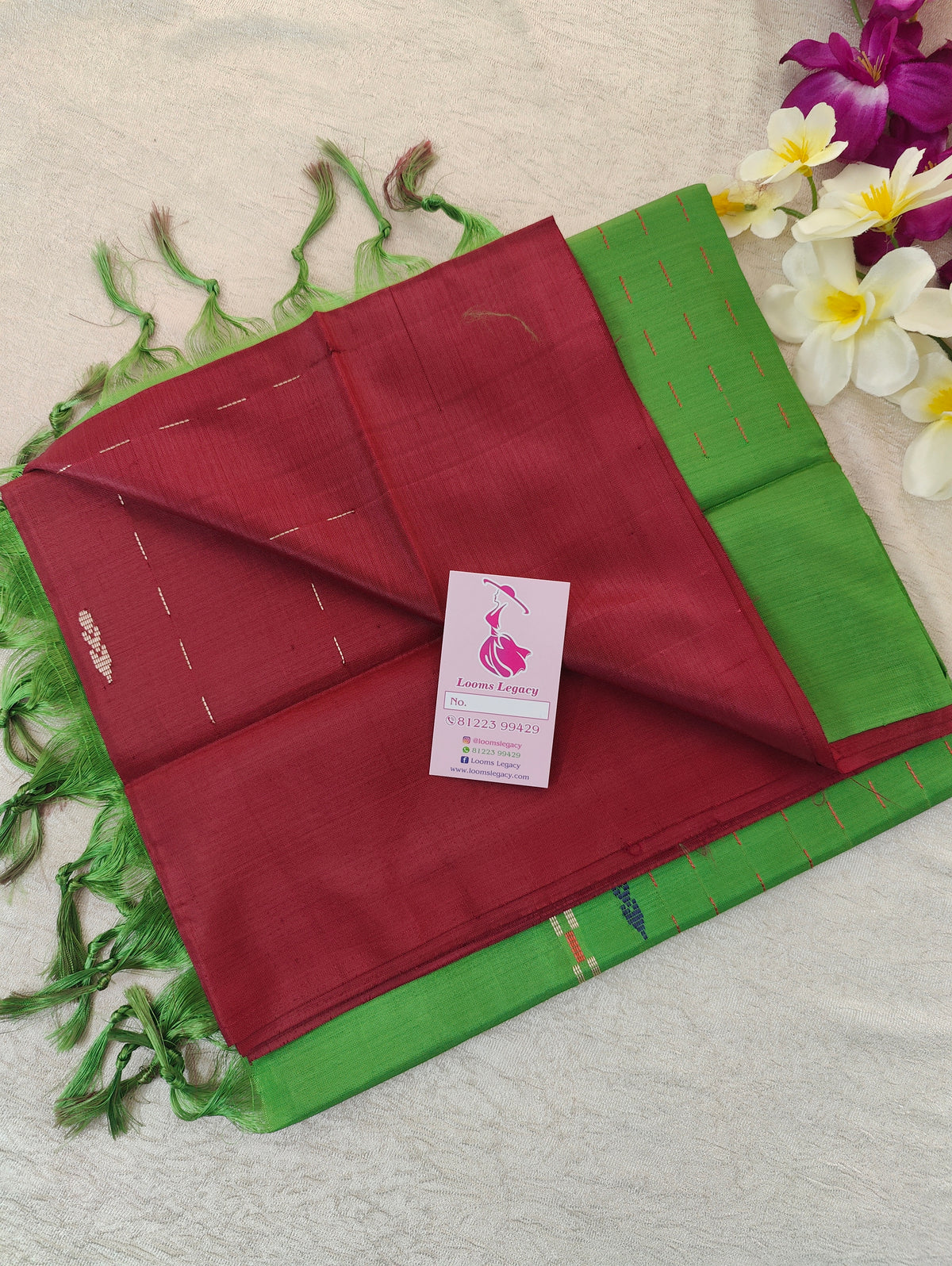 Maroon with Green Pallu Handwoven Chinnalampattu Saree