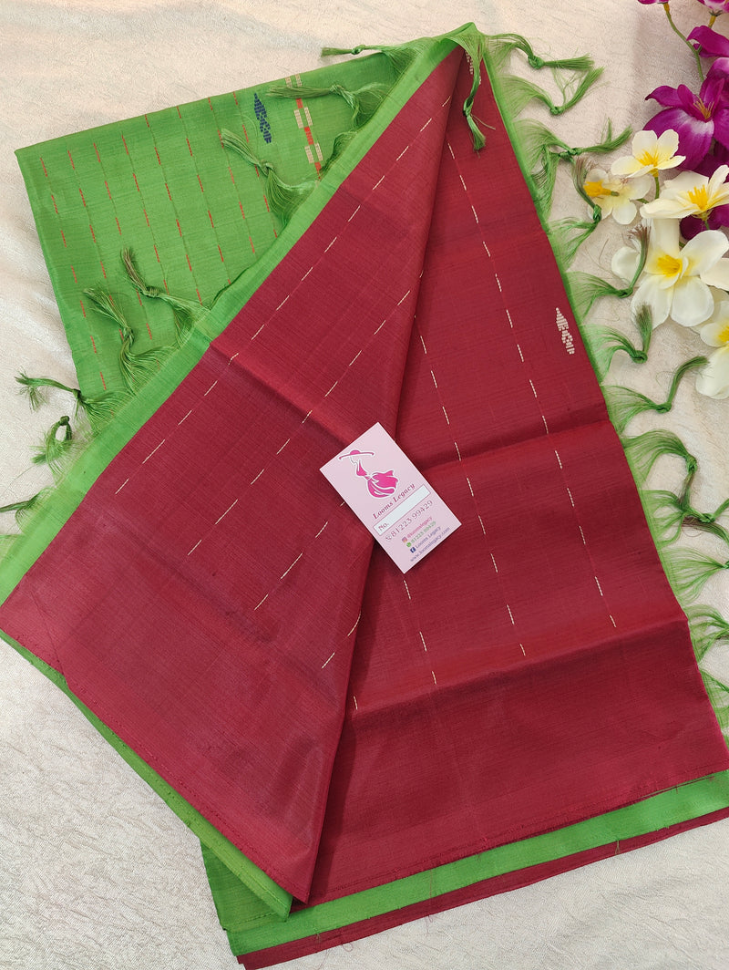 Maroon with Green Pallu Handwoven Chinnalampattu Saree