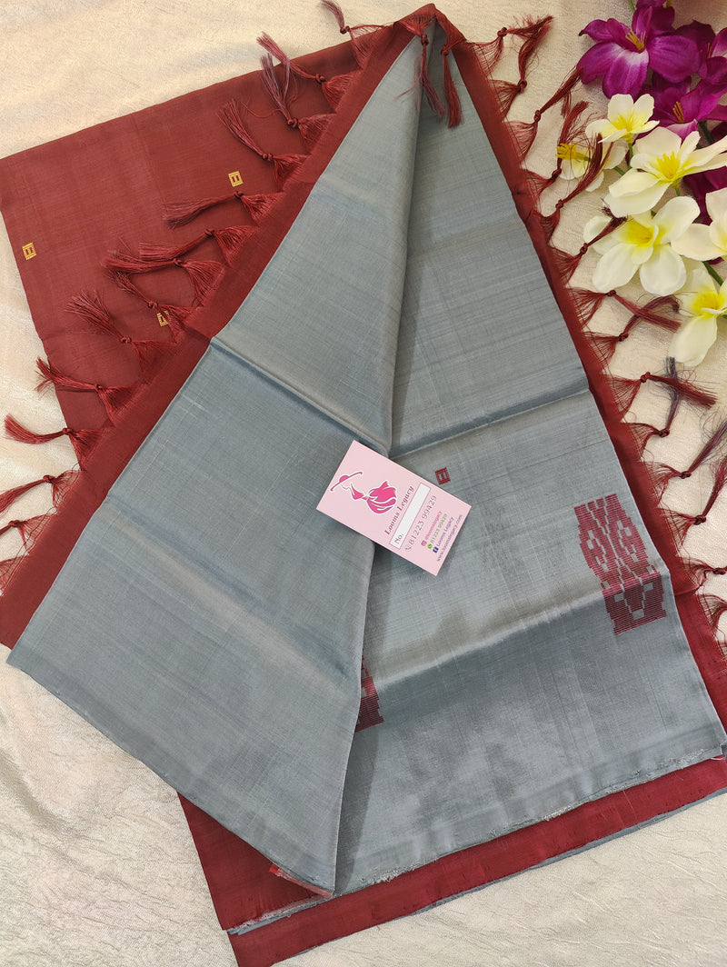 Grey with Maroon Pallu Handwoven Chinnalampattu Saree