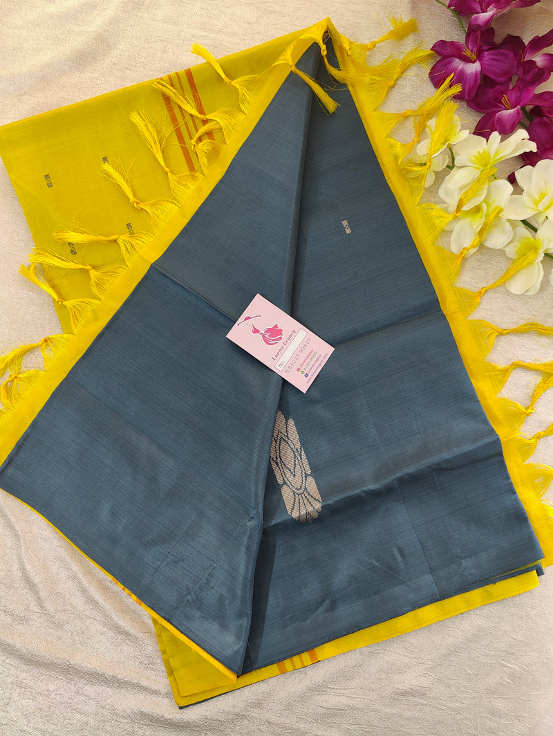 Grey with Yellow Pallu Handwoven Chinnalampattu Saree