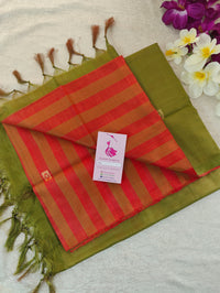 Multi Stripes with Green Pallu Handwoven Chinnalampattu Saree