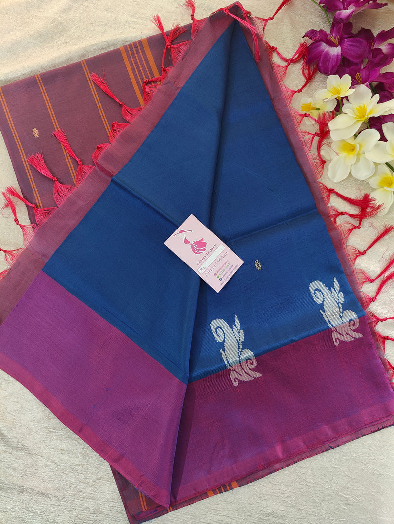 Blue with Purple Pallu Handwoven Chinnalampattu Saree