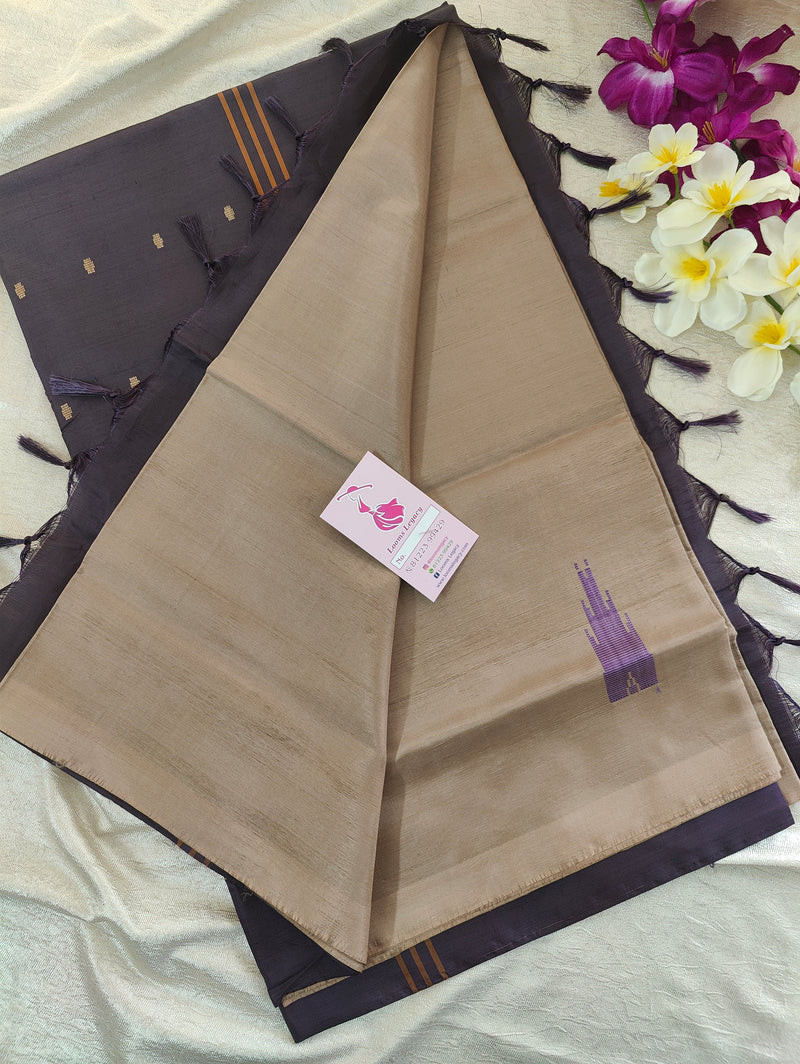 Cream with Dark Purple Pallu Handwoven Chinnalampattu Saree