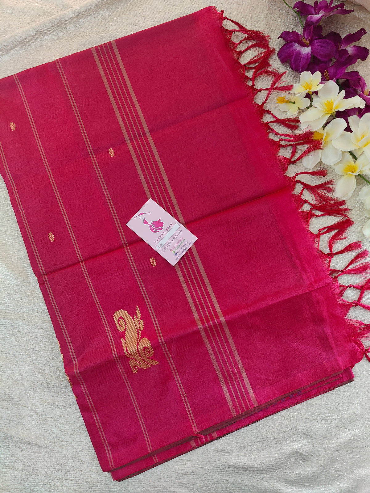 Grey with Pink Pallu Handwoven Chinnalampattu Saree