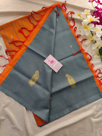 Grey with Orange Shade Pallu Handwoven Chinnalampattu Saree