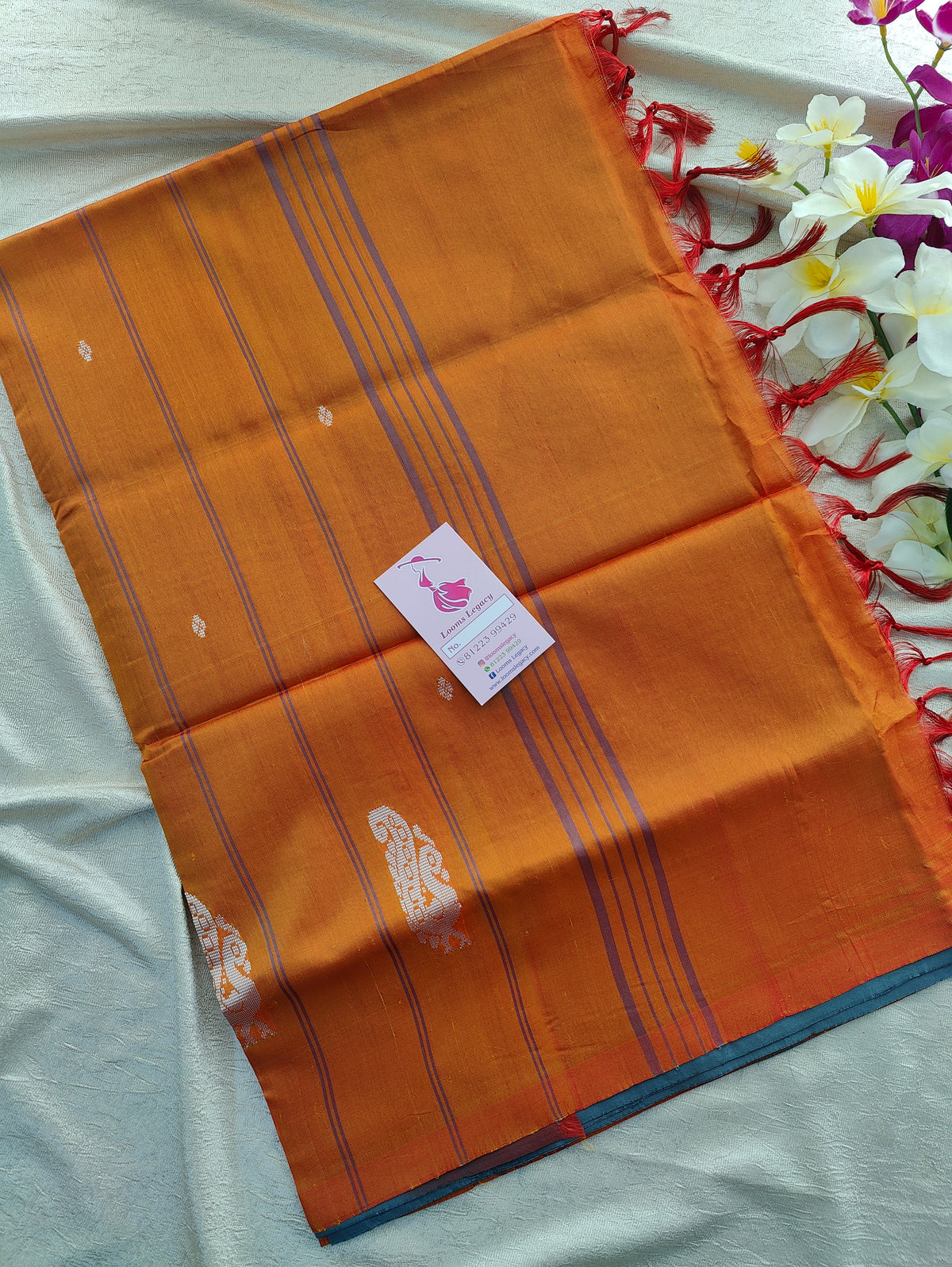 Grey with Orange Shade Pallu Handwoven Chinnalampattu Saree