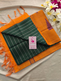 Dark Green with Orange Shade Pallu Handwoven Chinnalampattu Saree