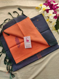 Peach with Navy Blue Pallu Handwoven Chinnalampattu Saree