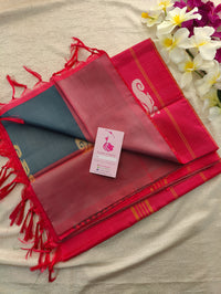 Grey with Pink Pallu Handwoven Chinnalampattu Saree