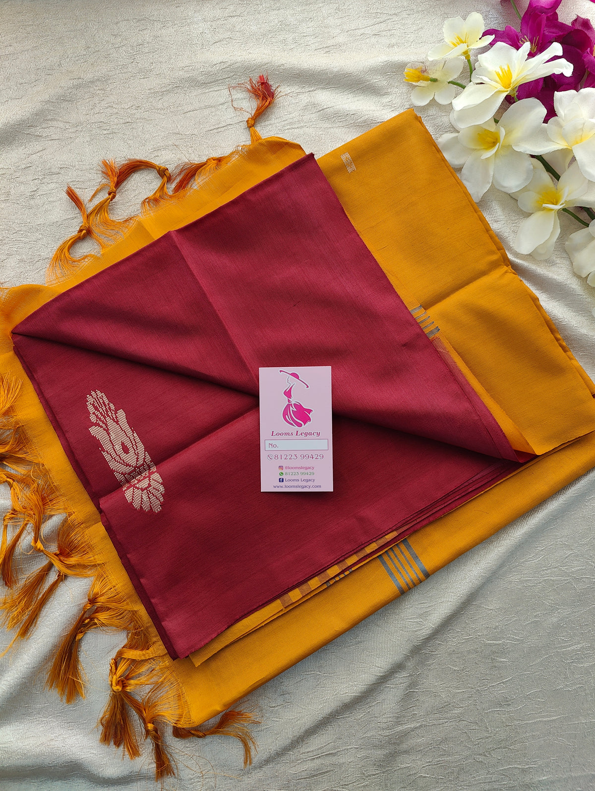 Maroon with Mustard Yellow Pallu Handwoven Chinnalampattu Saree