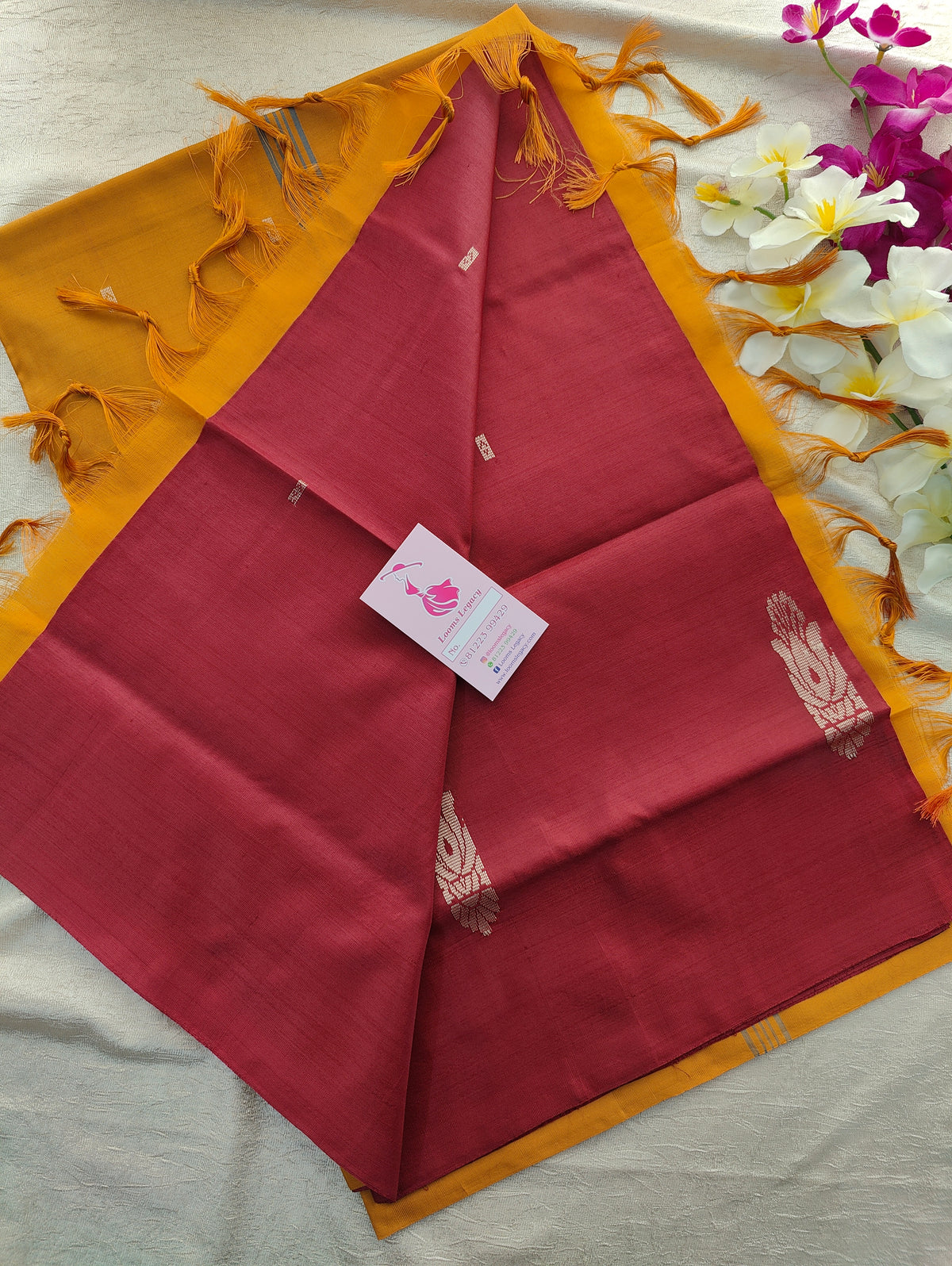 Maroon with Mustard Yellow Pallu Handwoven Chinnalampattu Saree