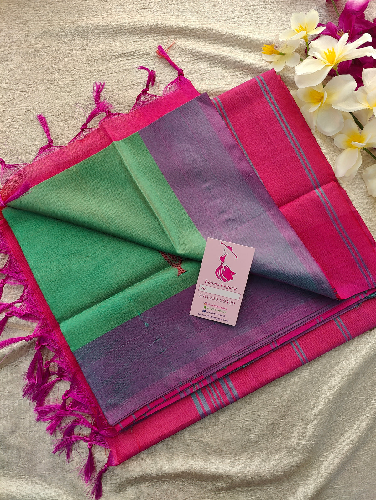 Green with Pink Pallu Handwoven Chinnalampattu Saree