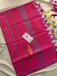 Green with Pink Pallu Handwoven Chinnalampattu Saree