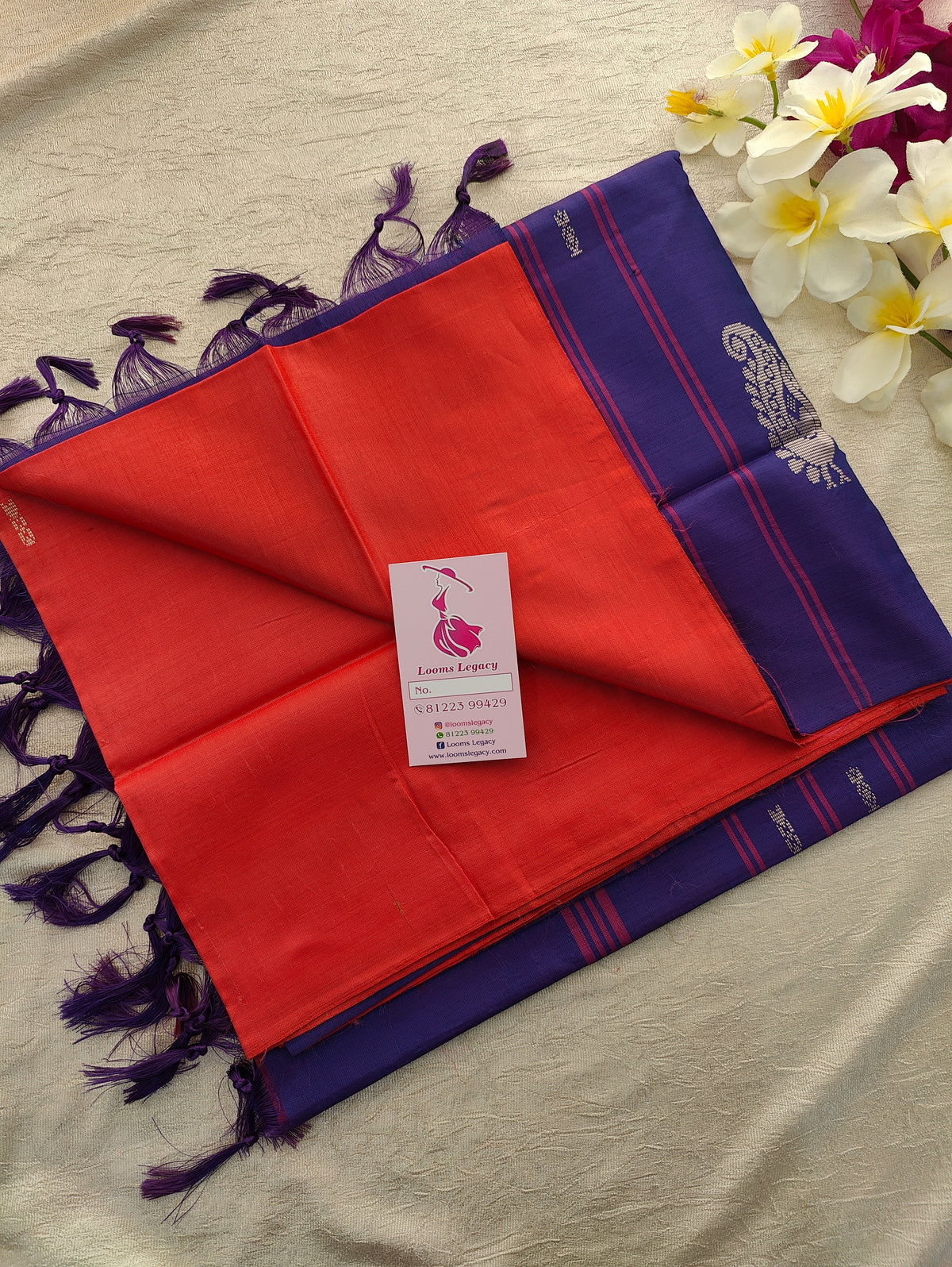 Peachish Pink with Violet Pallu Handwoven Chinnalampattu Saree