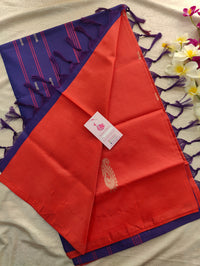 Peachish Pink with Violet Pallu Handwoven Chinnalampattu Saree