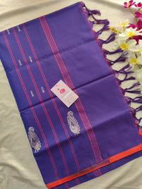 Peachish Pink with Violet Pallu Handwoven Chinnalampattu Saree