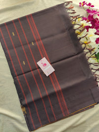 Dark Orange with Brown Pallu Handwoven Chinnalampattu Saree