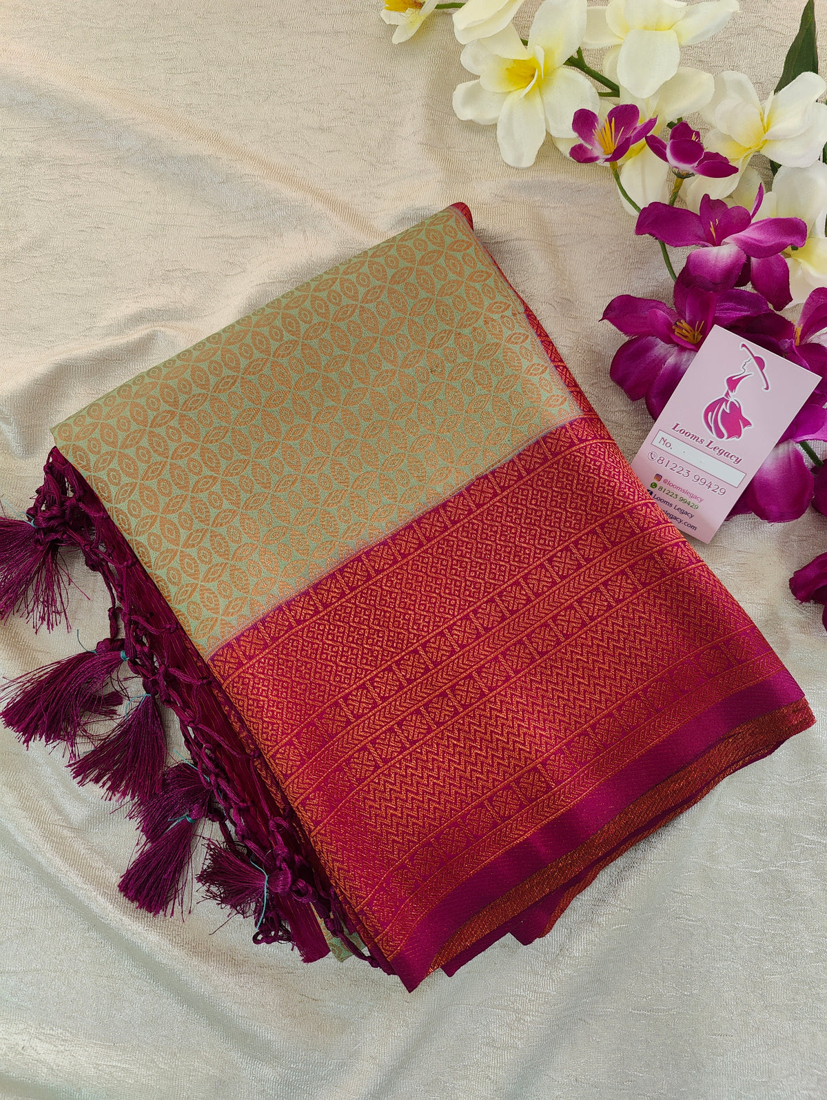 Green with Purple Copper Zari Weave Soft Silk Saree