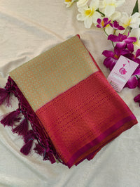 Green with Purple Copper Zari Weave Soft Silk Saree