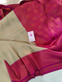 Green with Purple Copper Zari Weave Soft Silk Saree