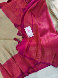 Green with Purple Copper Zari Weave Soft Silk Saree