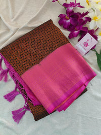 Bottle Green with Pink Copper Zari Weave Soft Silk Saree