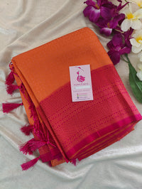 Peach with Pink Copper Zari Weave Soft Silk Saree