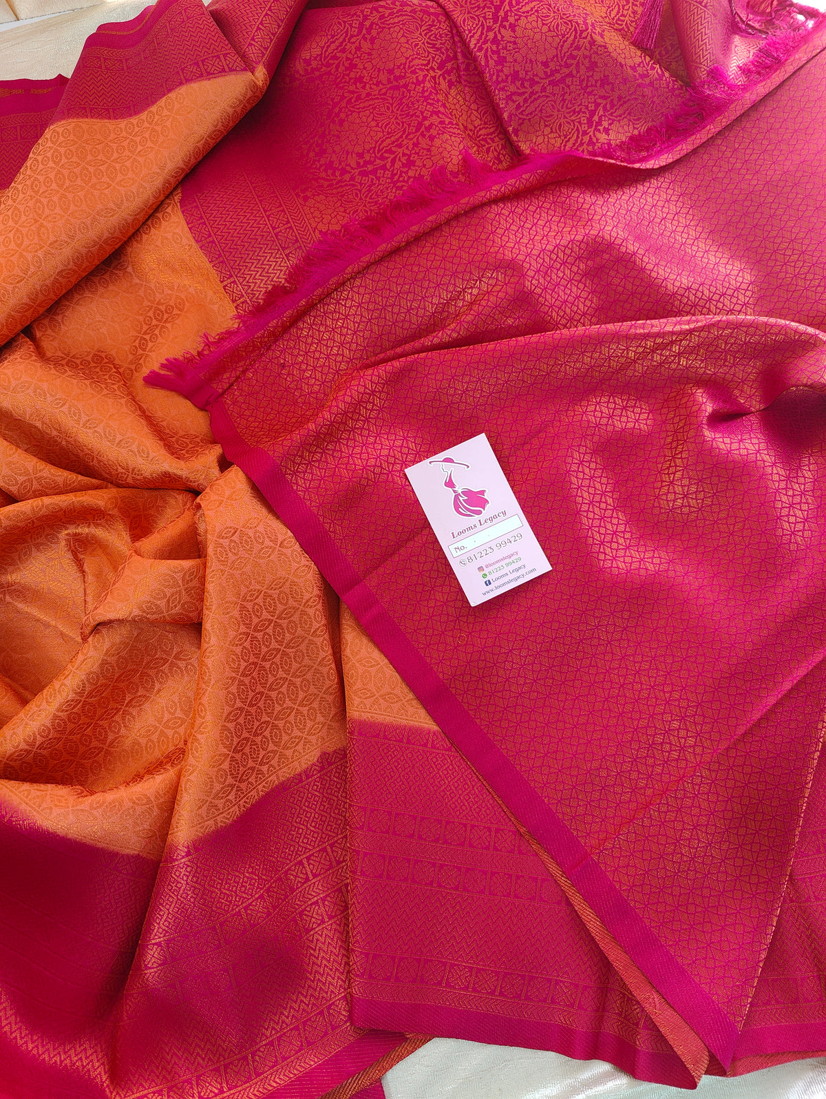 Peach with Pink Copper Zari Weave Soft Silk Saree