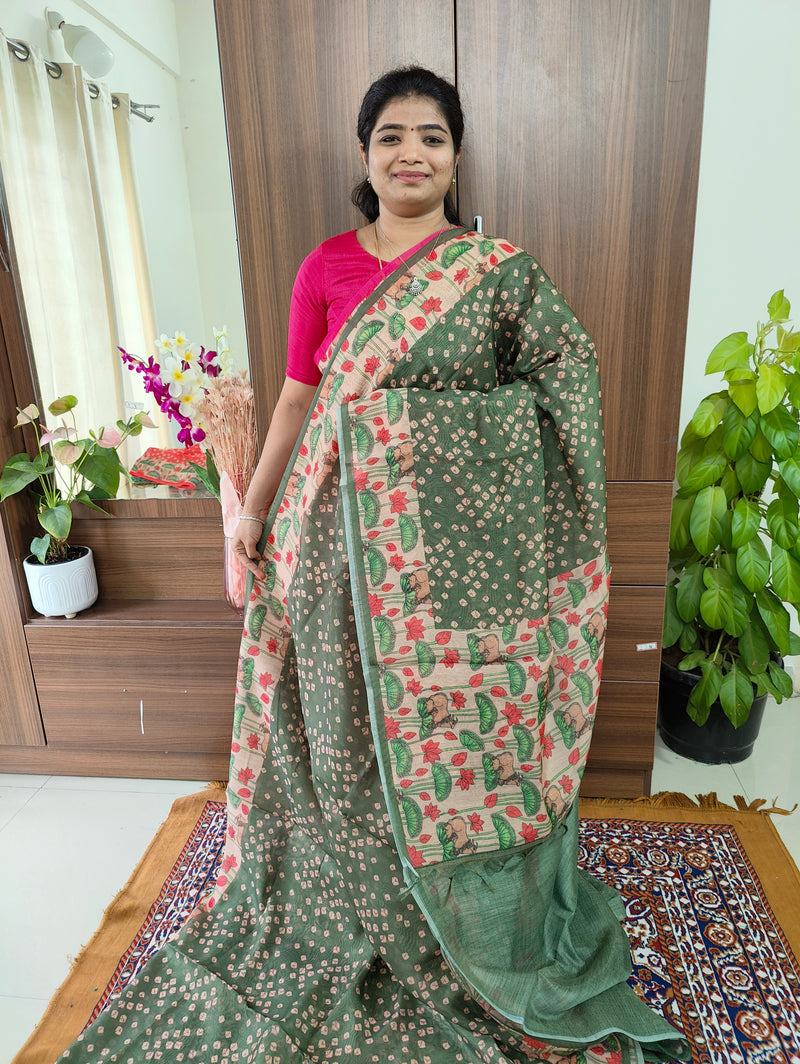 Semi Chanderi Saree - Green