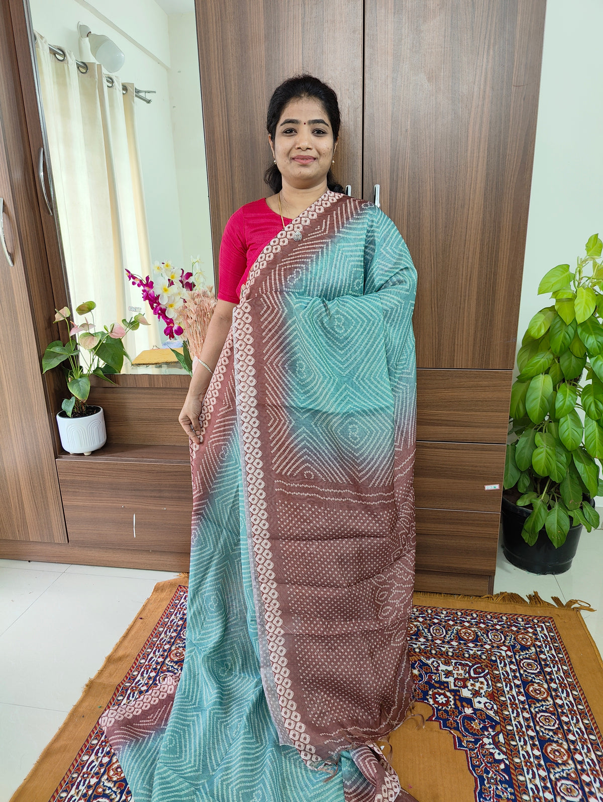 Semi Chanderi Saree -  Grey with Brown