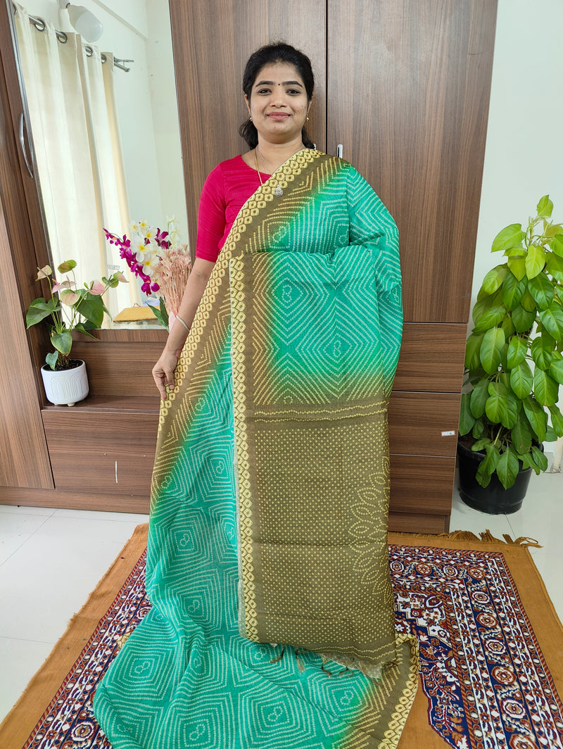 Semi Chanderi Saree - Sea Green with Mehndi Green