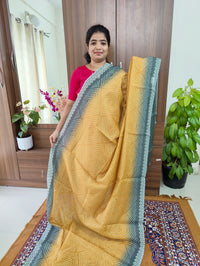 Semi Chanderi Saree - Mustard Yellow with Grey