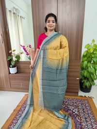 Semi Chanderi Saree - Mustard Yellow with Grey