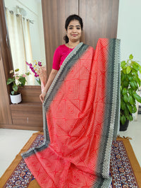 Semi Chanderi Saree - Dark Peach with Grey