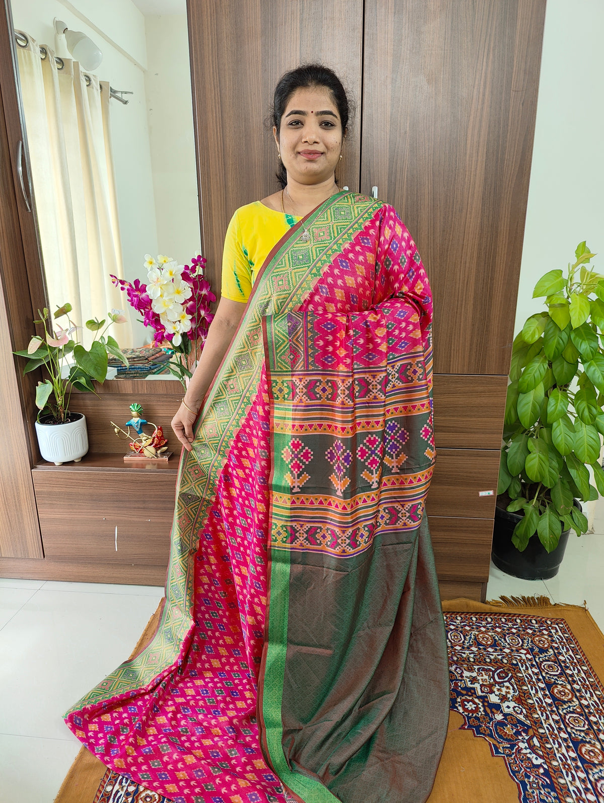 Soft Patola Sarees -  Pink & Green Shade