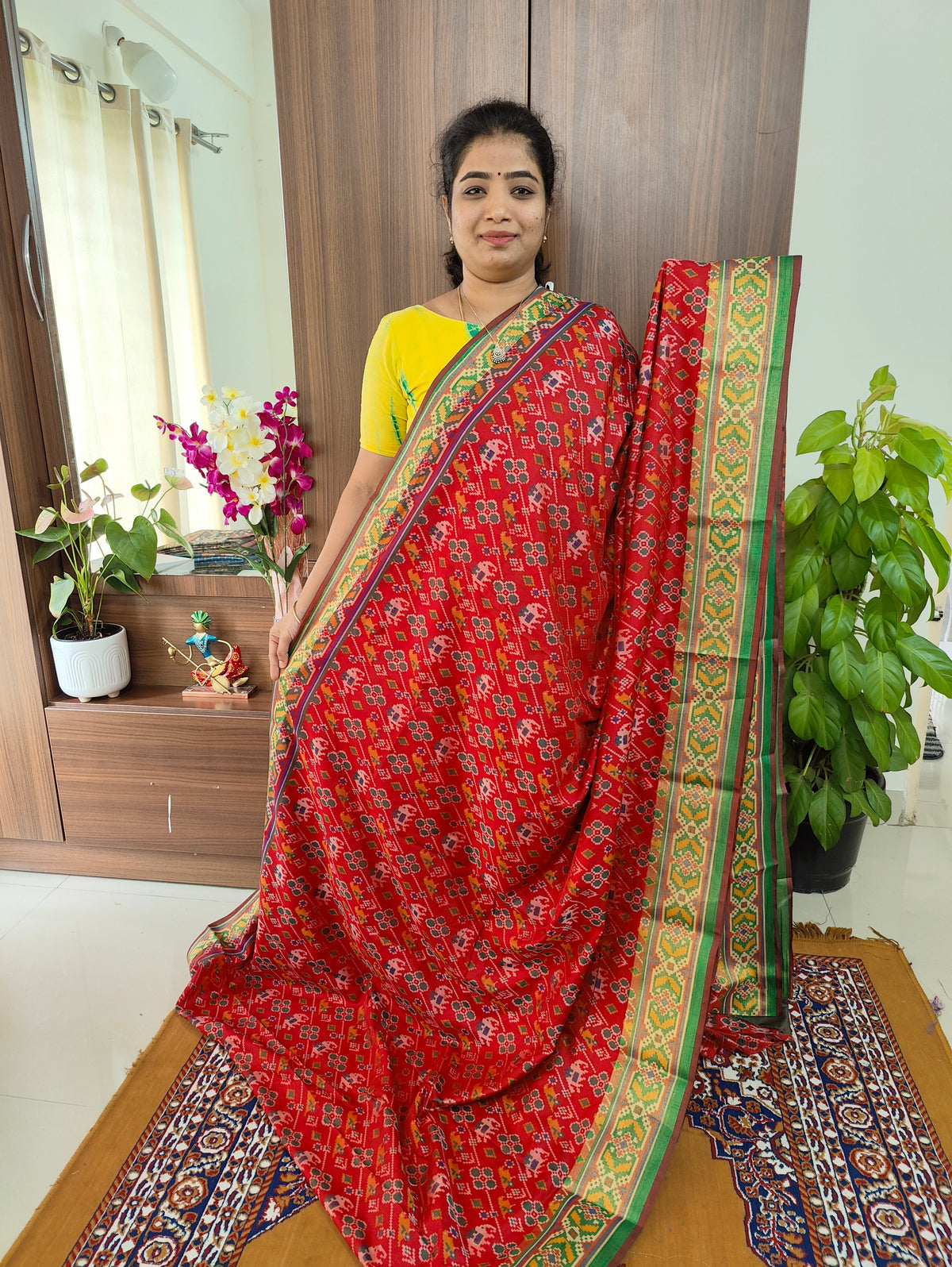 Soft Patola Sarees -  Red with Green