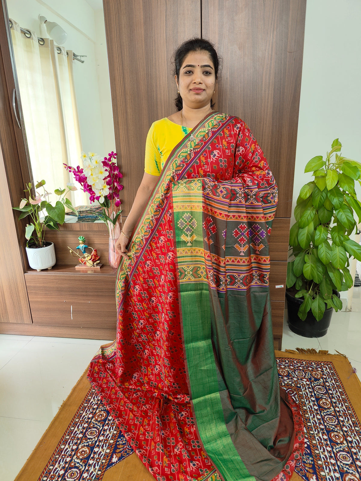 Soft Patola Sarees -  Red with Green