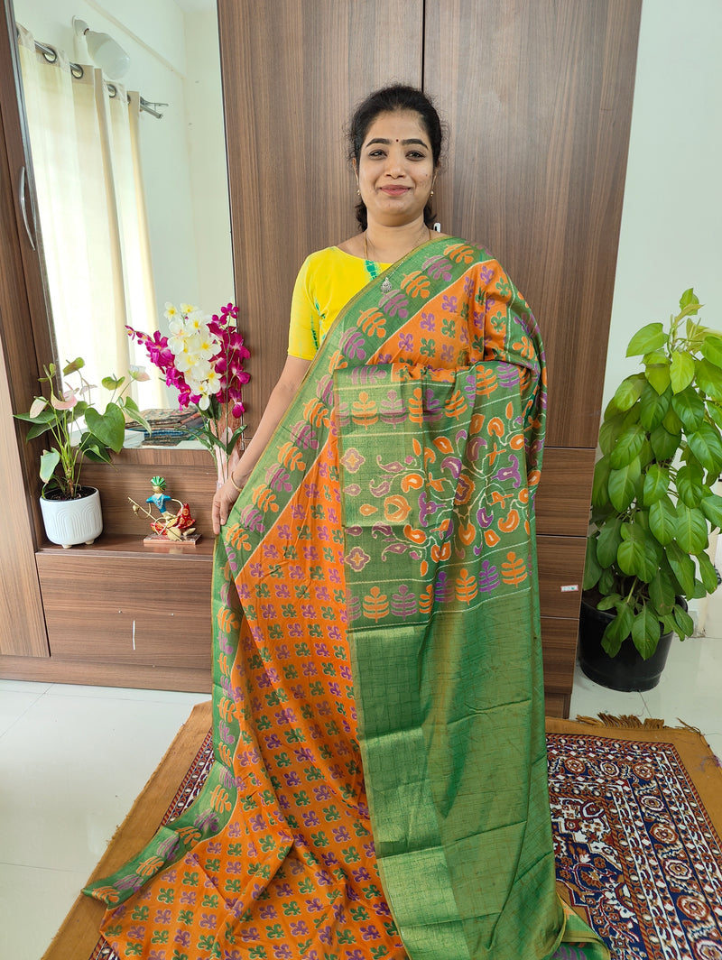 Soft Patola Sarees -  Orange with Green